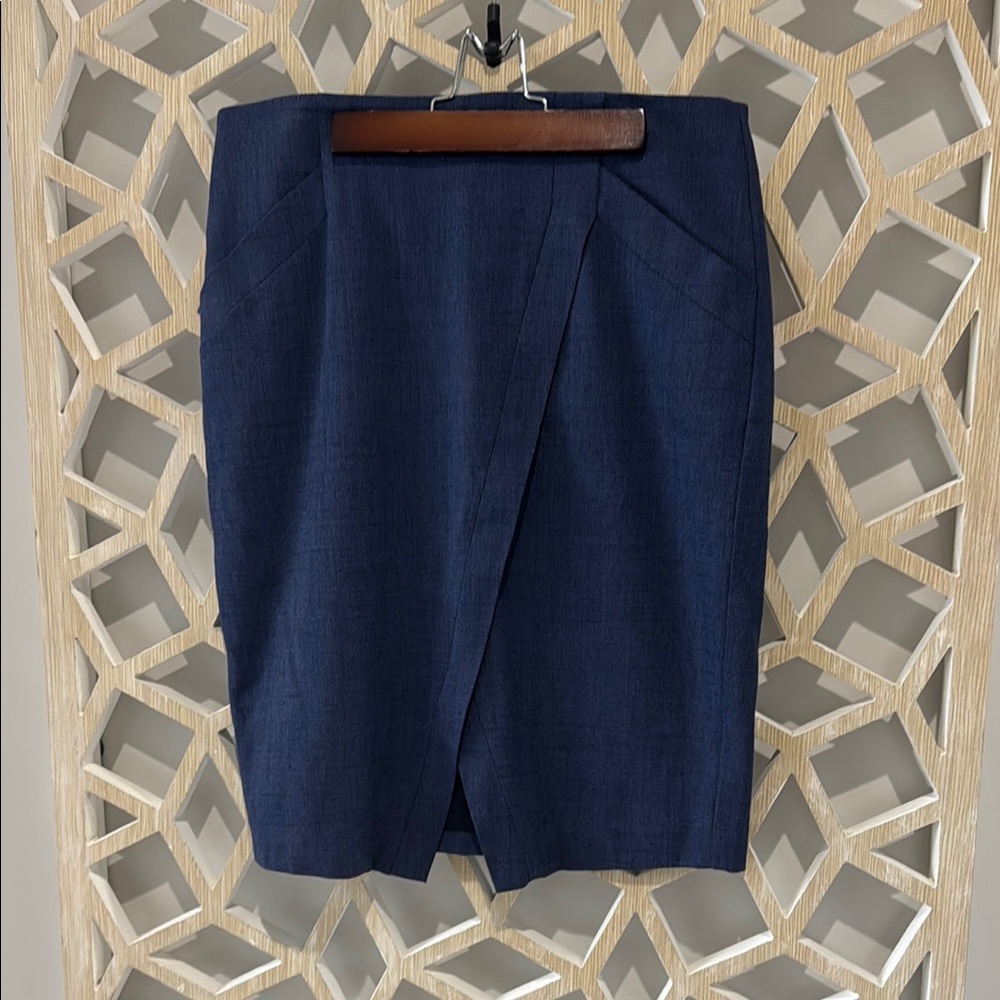 LOFT Blue Knee-Length Wrap Pencil Skirt